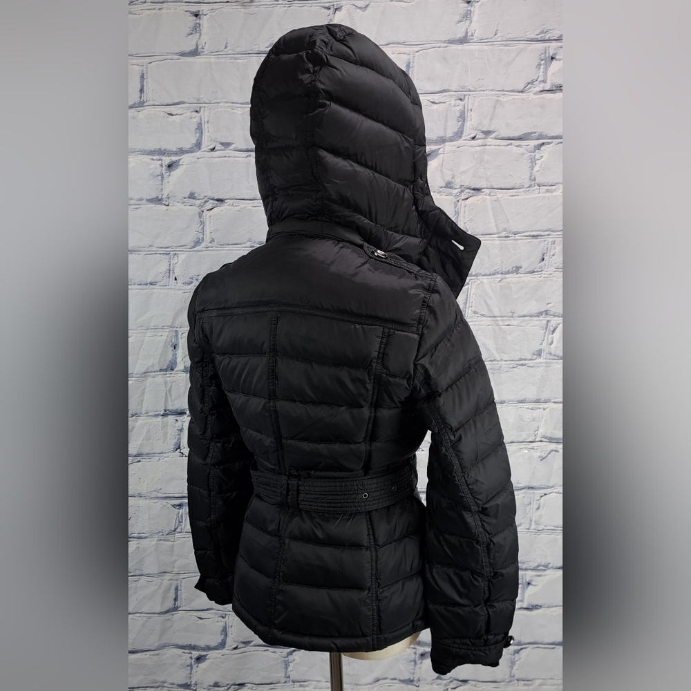 Burberry Women's Puffer Winter Jacket Grey Goose Down Fill Black Hooded Small - Picture 8 of 16